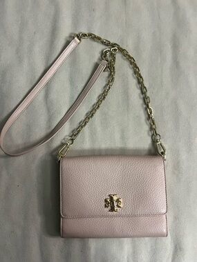 🌸 Tory Burch Britten Convertible Wallet Crossbody Blush Pink Leather Chain
